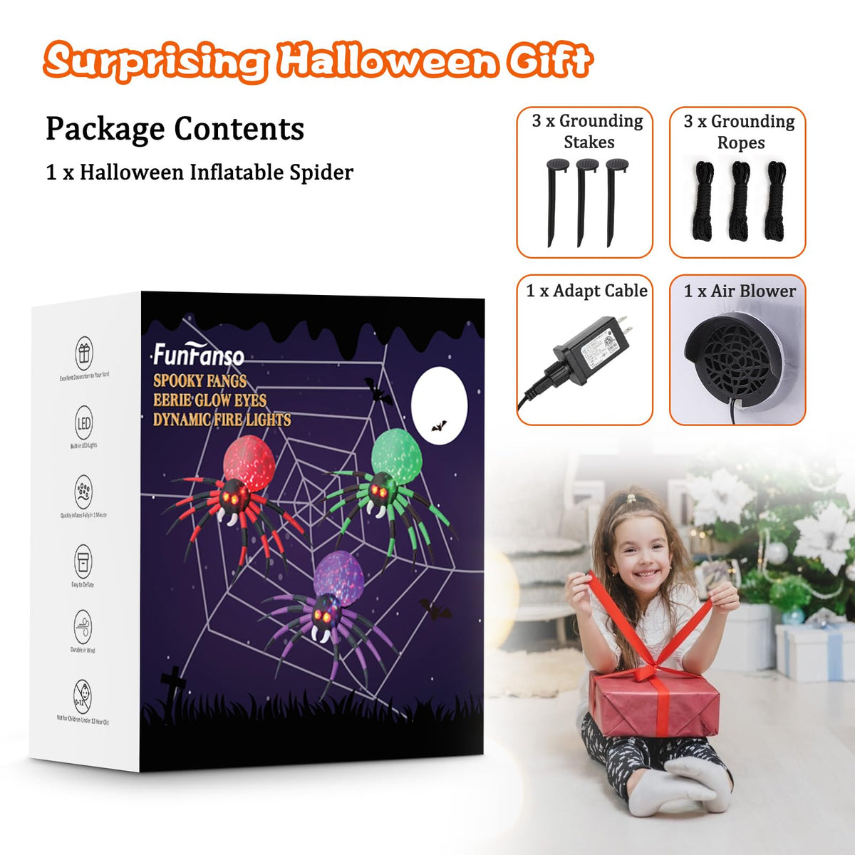 6 FT Inflatable Spider Outdoor Decoration with LED Lights M95684