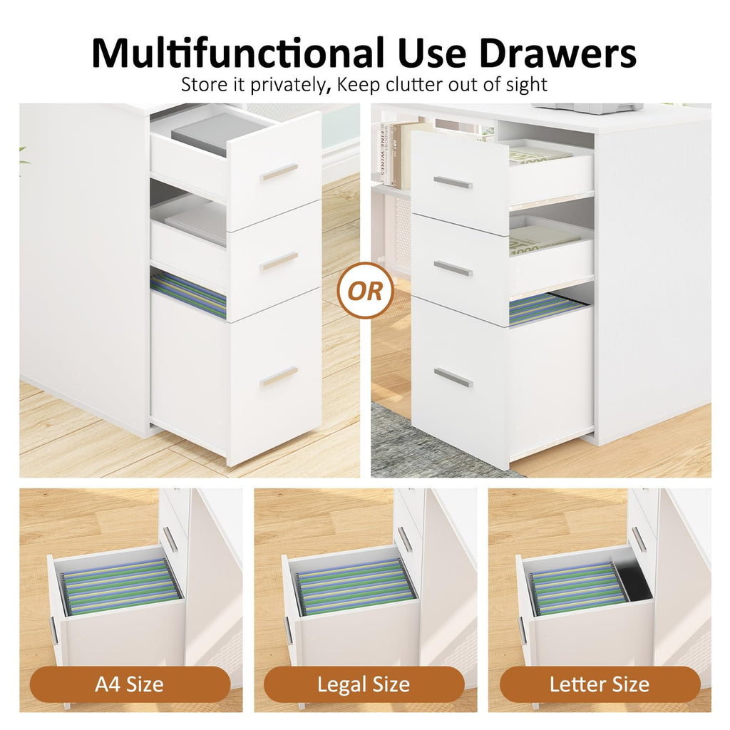 White L Shaped Desk with Drawers G368180