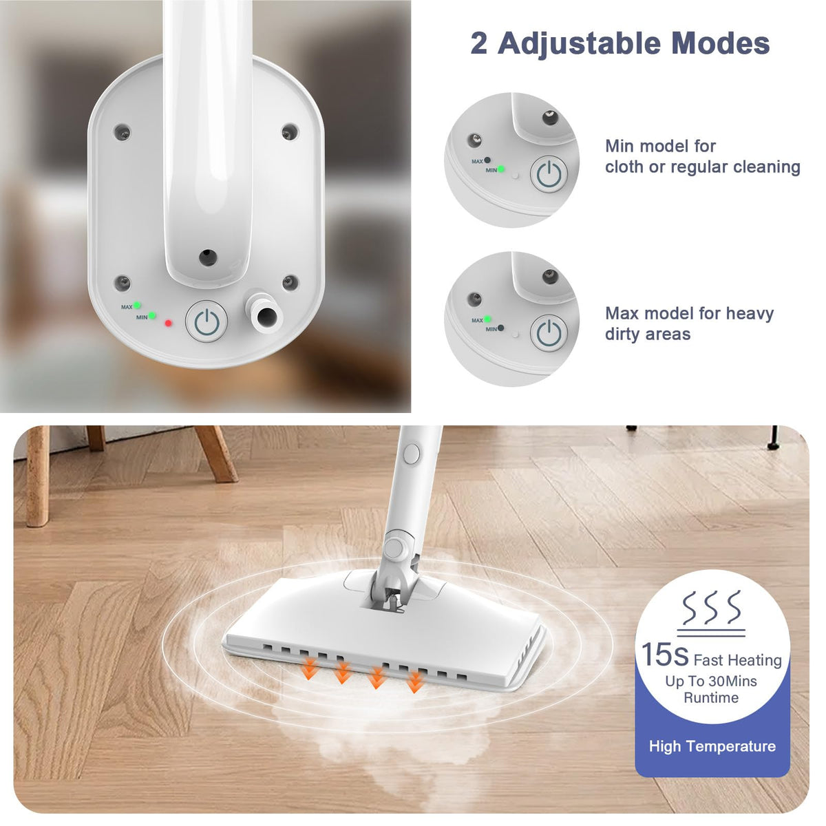 6 in1 Rotated Steam Mop Cleaner with 2 Microfiber Pads T6240