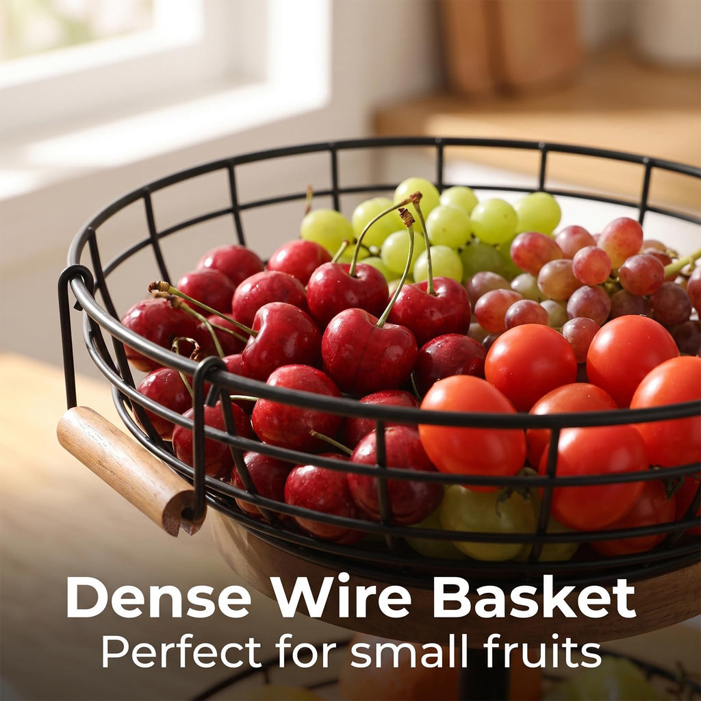 2-tier Metal Fruit Basket Bowl with Wooden Base L148013