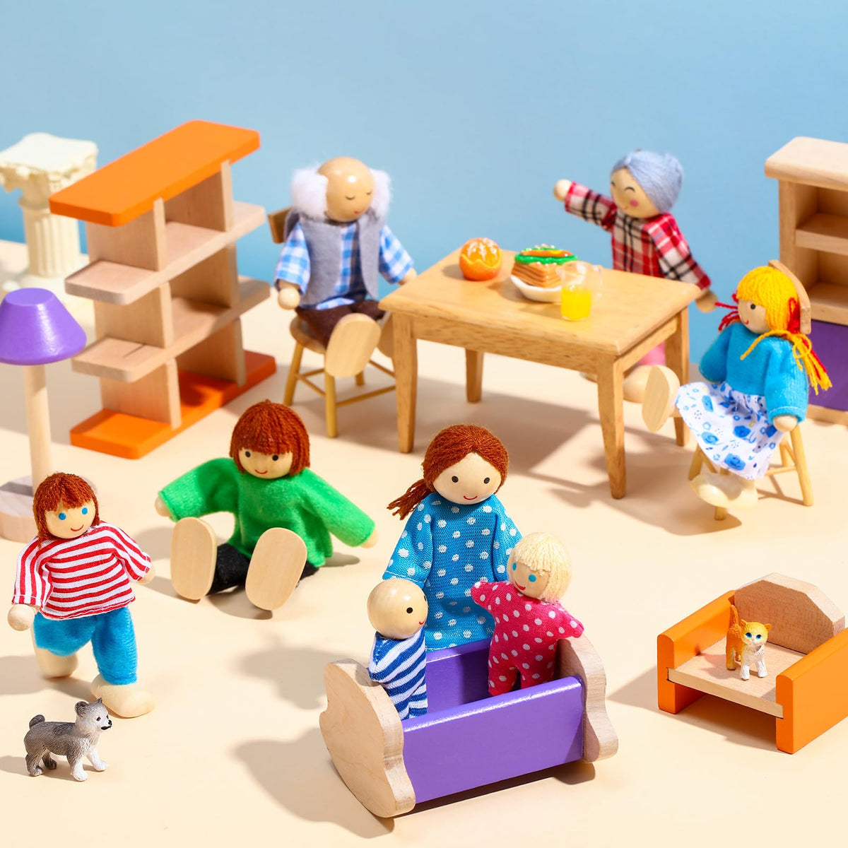 Wooden Dollhouse Family Set Mini People I7627