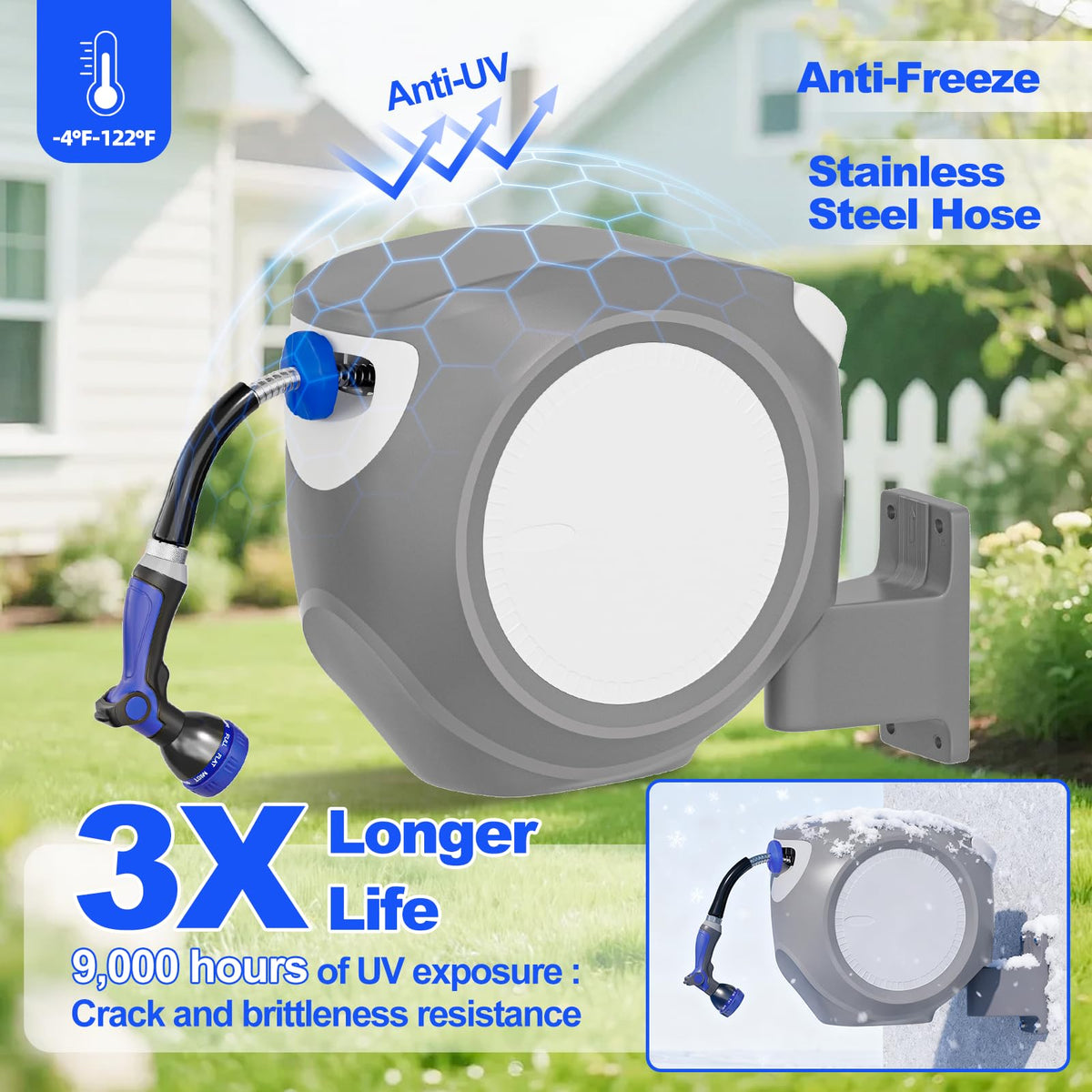 100 FT Stainless Steel Garden Hose Reel L6919