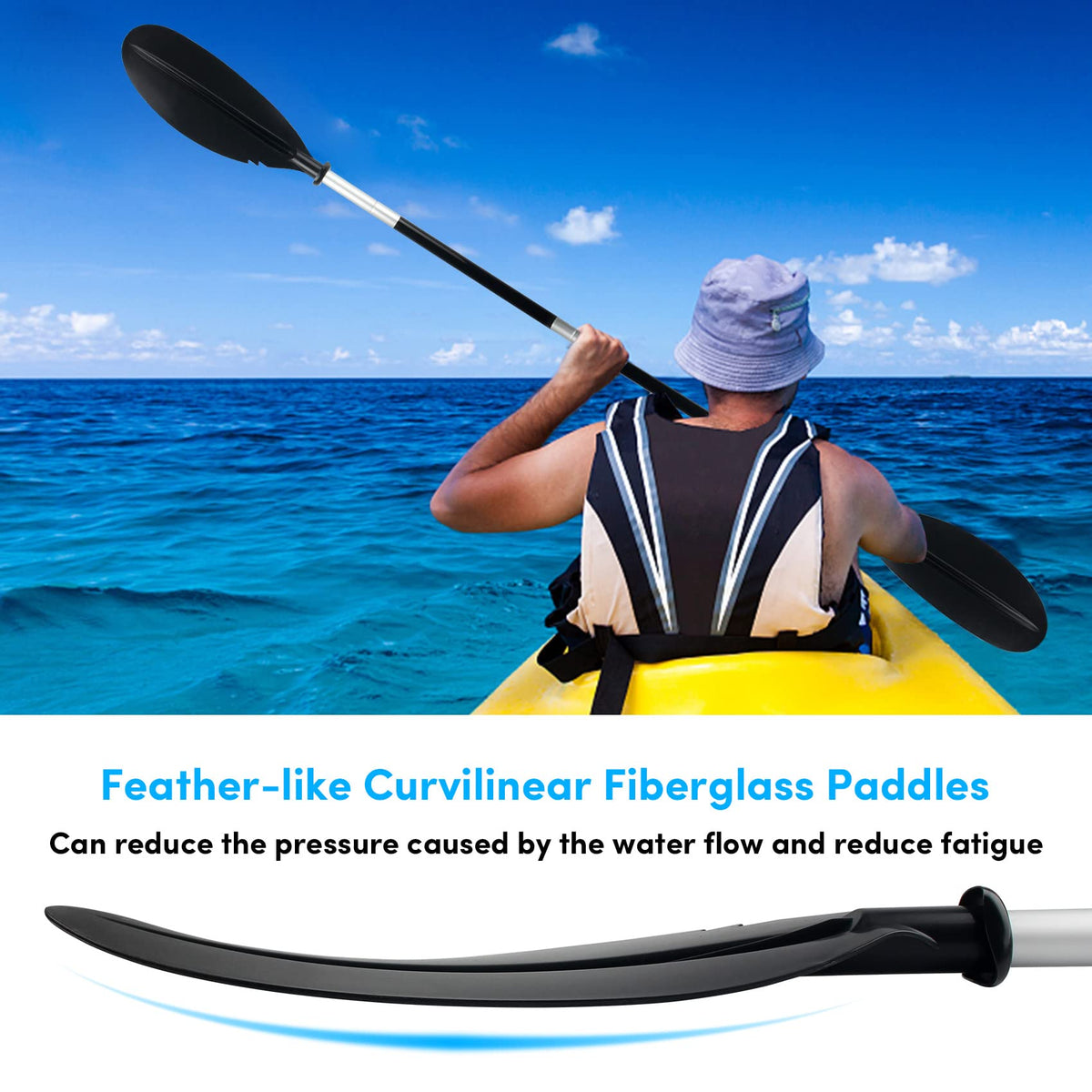 Adjustable 4 Piece Kayak Paddles with Paddle Leash D2218