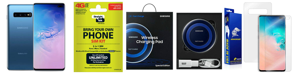 128GB Prism Blue Unlocked Smartphone with Charging Pad and Screen Protector T85946