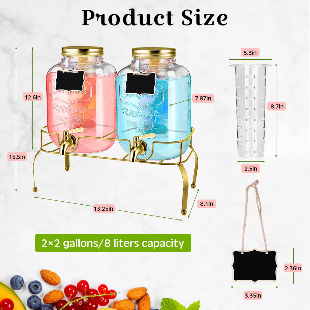 2 Pcs 2 Gallon Glass Drink Dispenser with Stand R485799