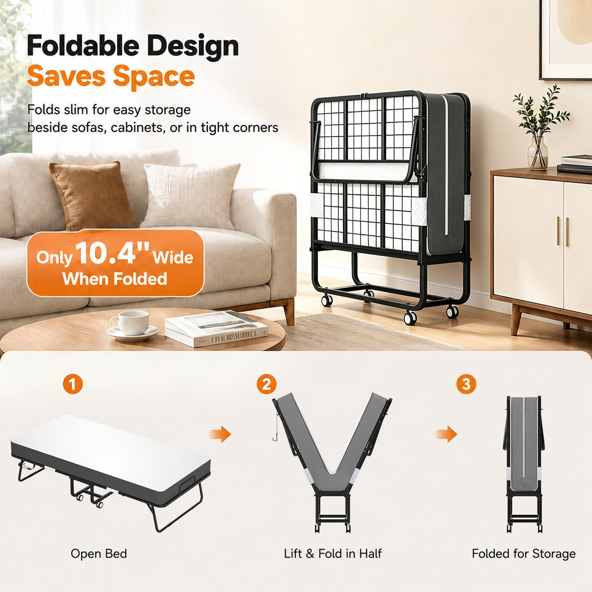 Folding Bed with Mattress Twin 75 x 38 in N31616