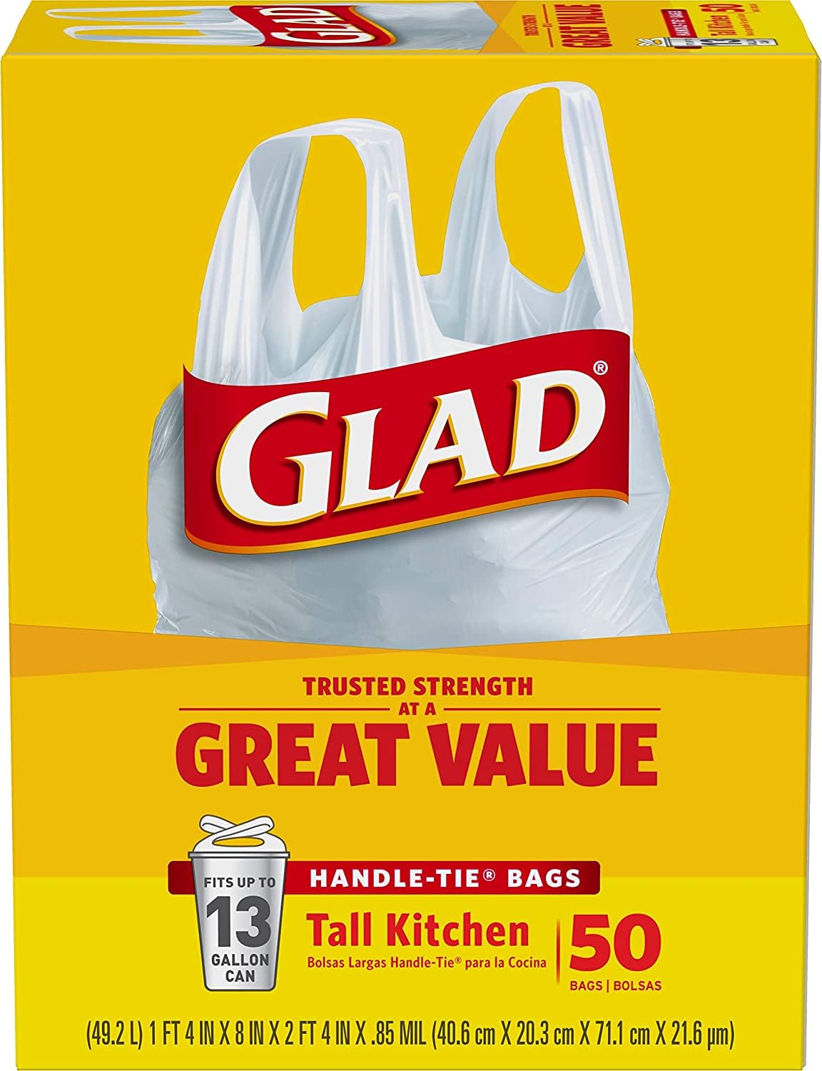 13 Gal. Tall Kitchen Handle-Tie Bags 50 ct Pack of 4 X930110