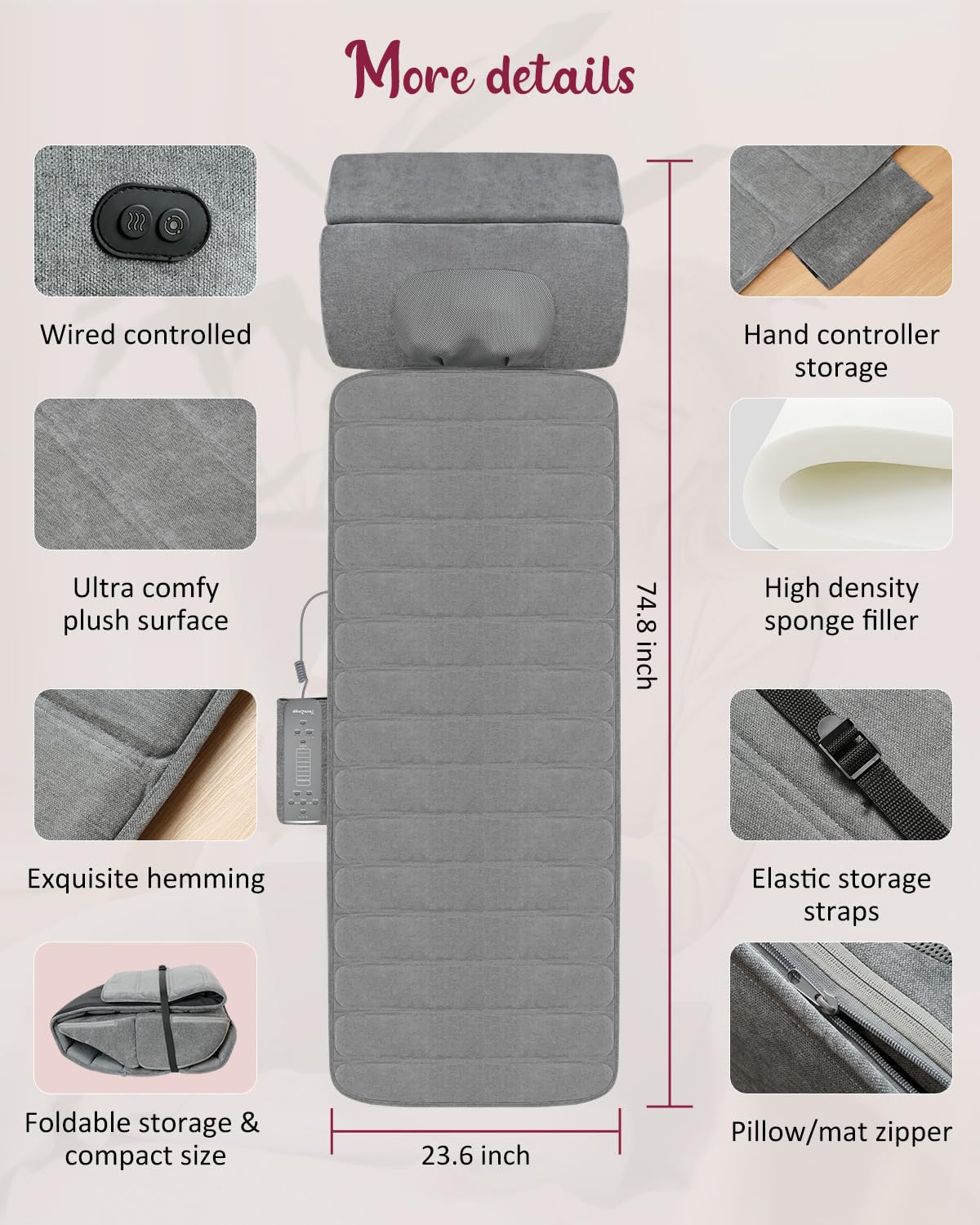 Full Body Massage Mat with Heat Detachable Neck Massager 10 Vibrating Motors F37179
