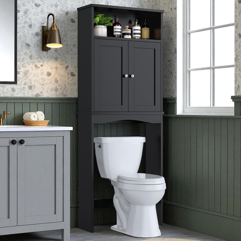 Over The Toilet Storage Cabinet with Adjustable Shelf and Double Door, Black M326