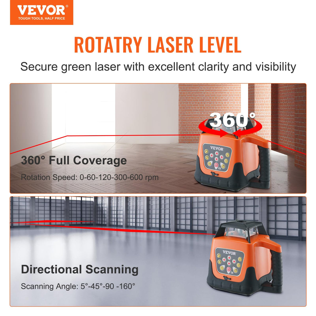 Rotary Laser Level 360 Degree Self-Leveling Red Cross Line W72104