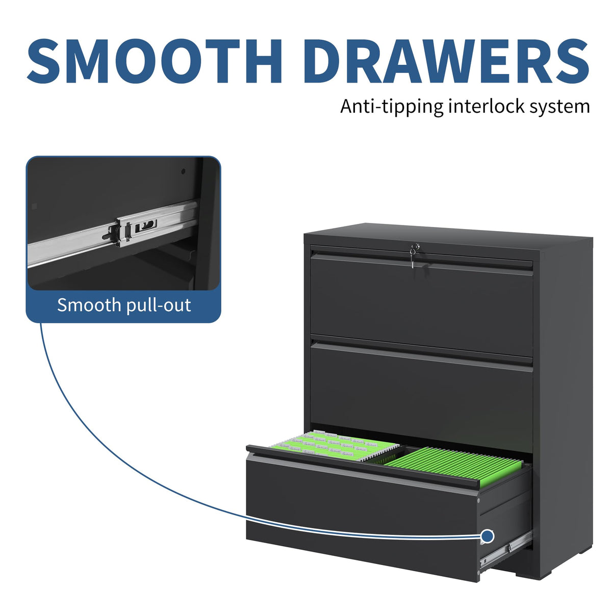 3 Drawer Metal File Cabinet with Lock W8695
