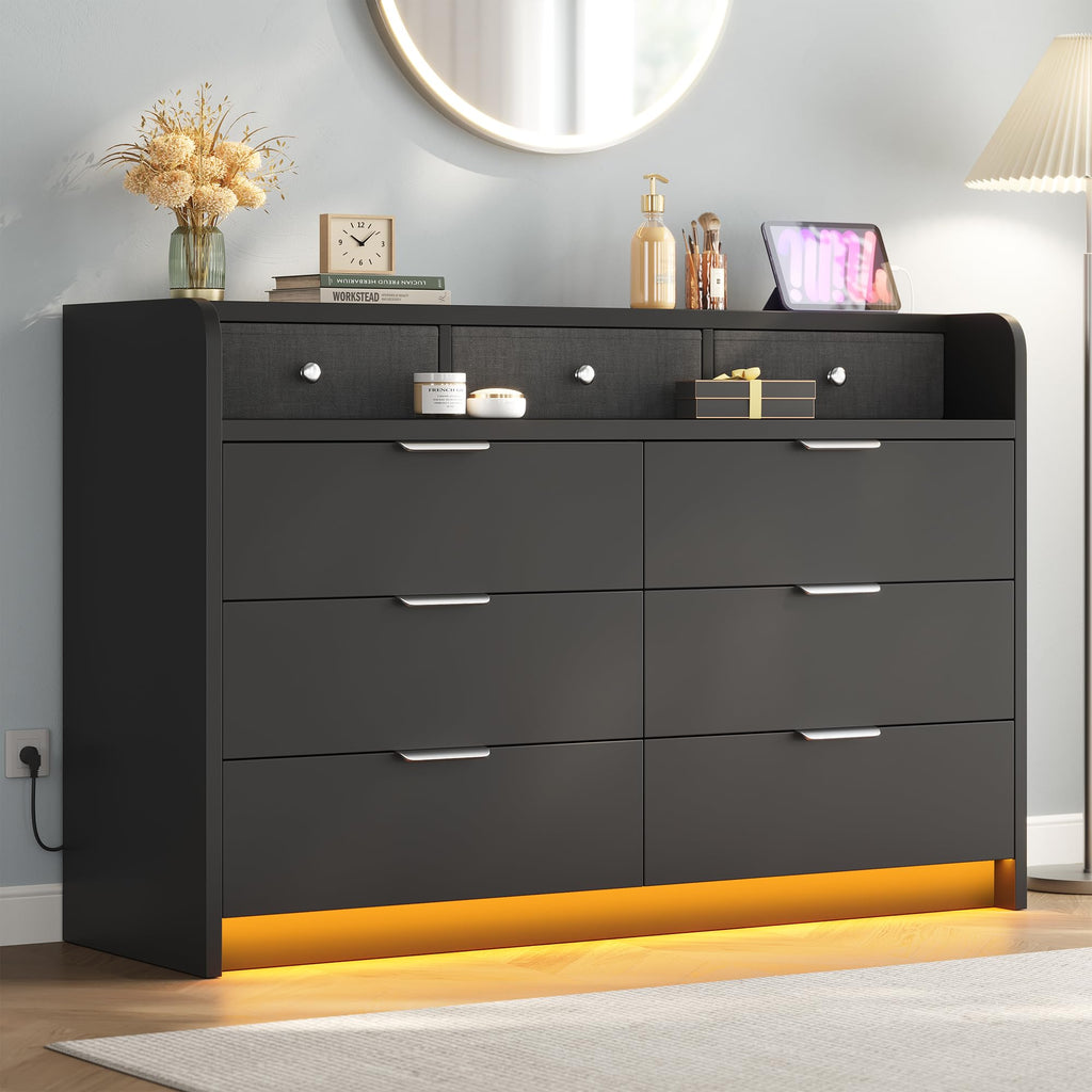 Black 9 Drawer Wood Dresser P136060