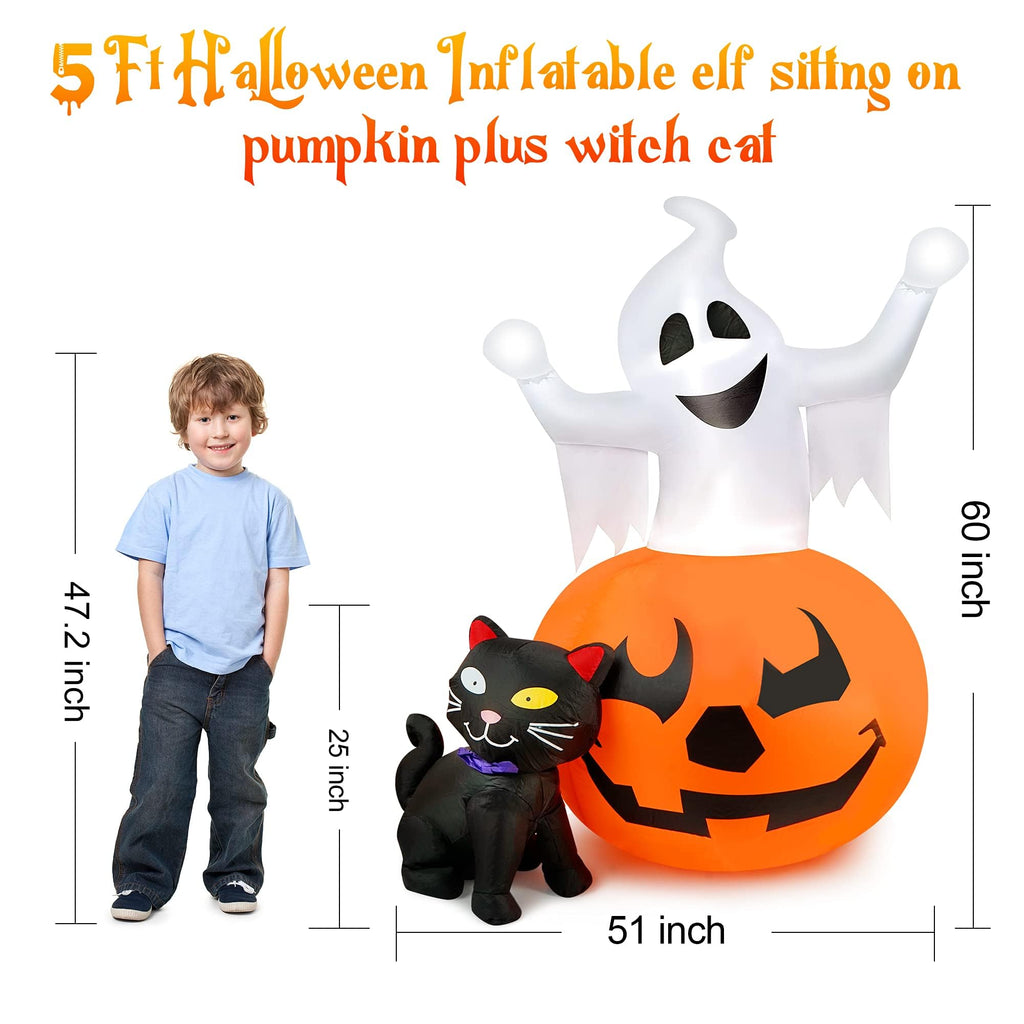 5 FT Halloween Inflatables Outdoor Ghost Pumpkin Black Cat Decor V5433
