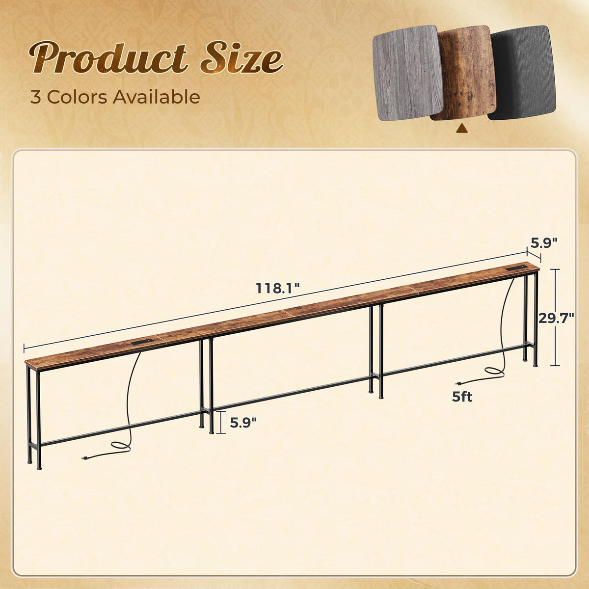 118 Inch Sofa Table with Power Outlets P411106