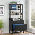 2 Drawer Vertical File Cabinet with Lock & Bookshelf Black B81289