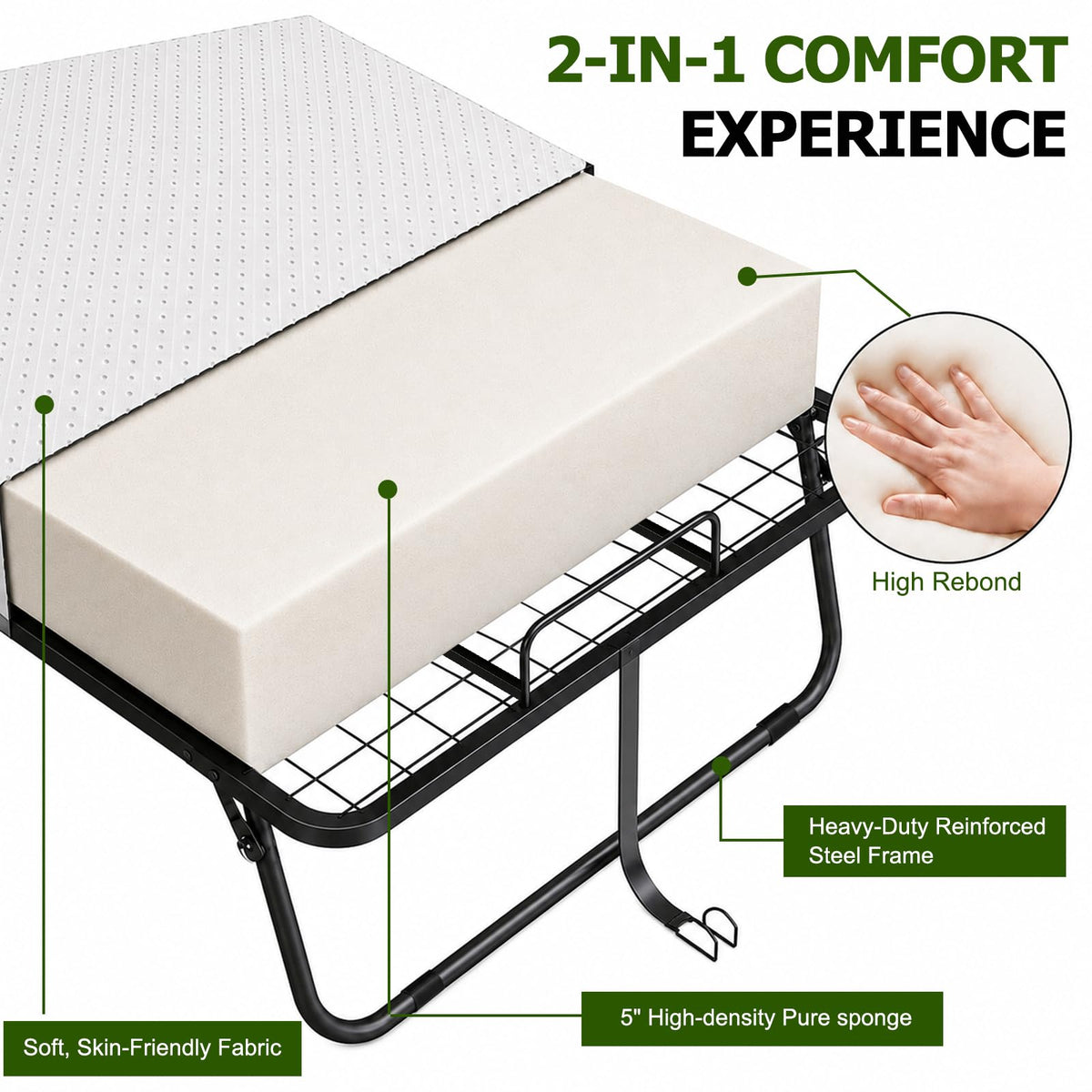 Folding Bed with Mattress Twin 75 x 38 in N31616