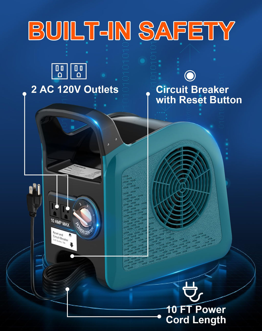 Blue 355CFM 3 Speed Air Mover Blower Fan with 2 Outlets F91651
