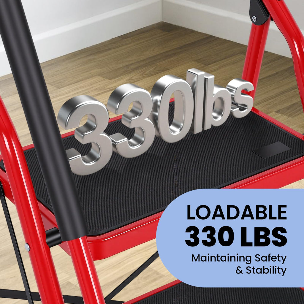 3 Step Folding Steel Step Ladder with Handrails M434