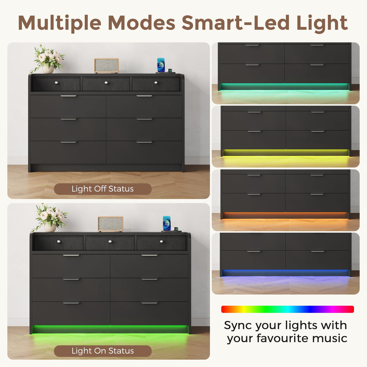 Black 9 Drawer Wood Dresser P136060