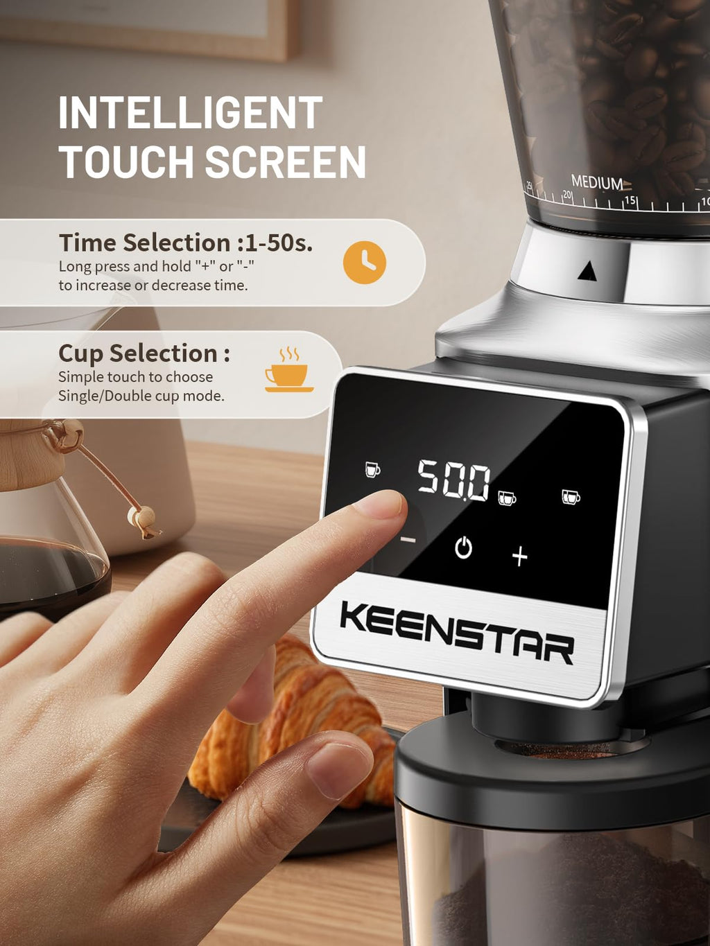 Conical Burr Coffee Grinder with Touch Screen 34 Grind F450