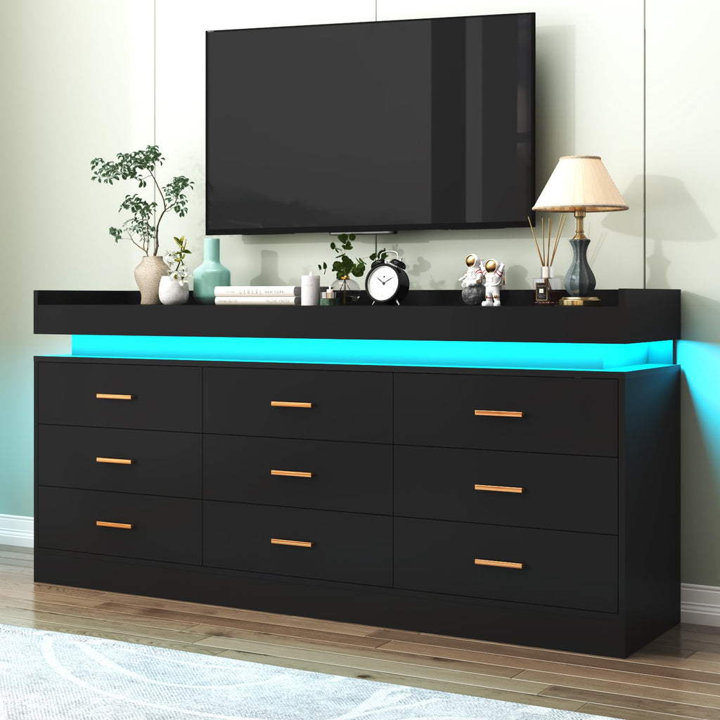 9 Drawer Dresser with LED Light and Charging Station C293603