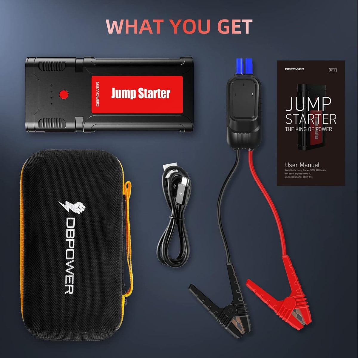 Portable 12V Car Jump Starter with Smart Clamp Cables F4500