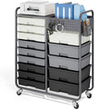 14 Drawer Rolling Storage Cart with Tabletop and Pegboard Grey M852804