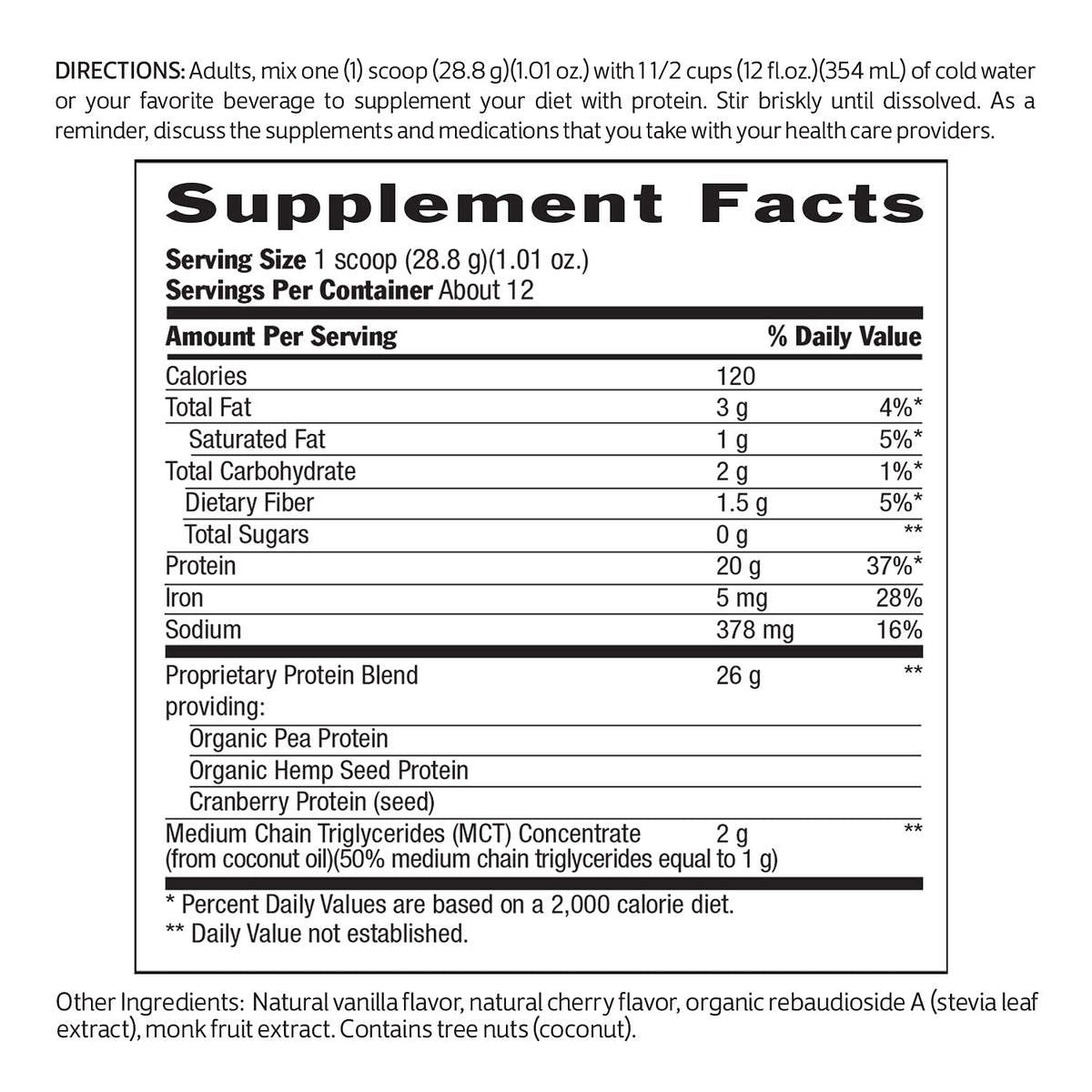 Vegan Vanilla Protein Powder 12.2 oz B398