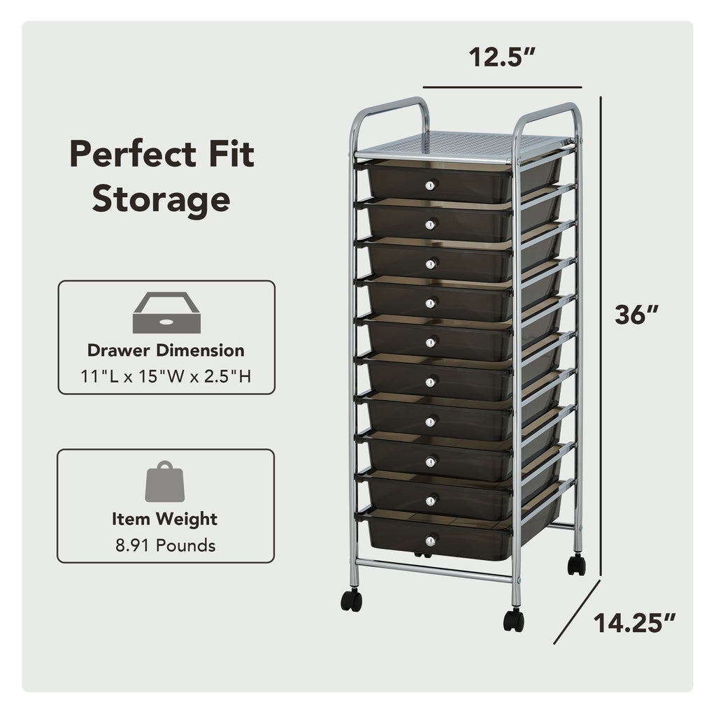 10 Drawer Rolling Storage Cart with Black Drawers B839017