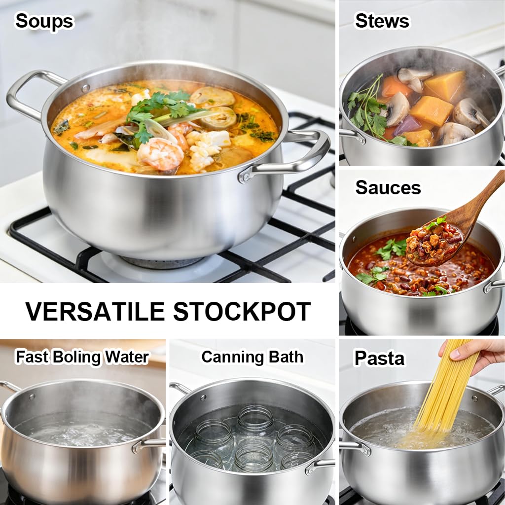 8QT Tri-Ply Stainless Steel Stock Pot with Lid U584974