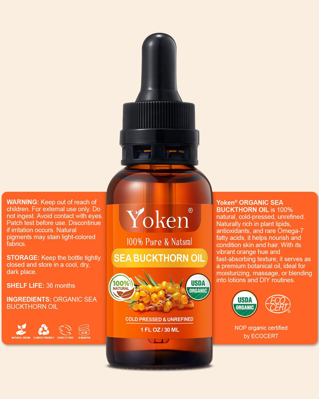 Cold Pressed Organic Sea Buckthorn Oil 1oz Q79439