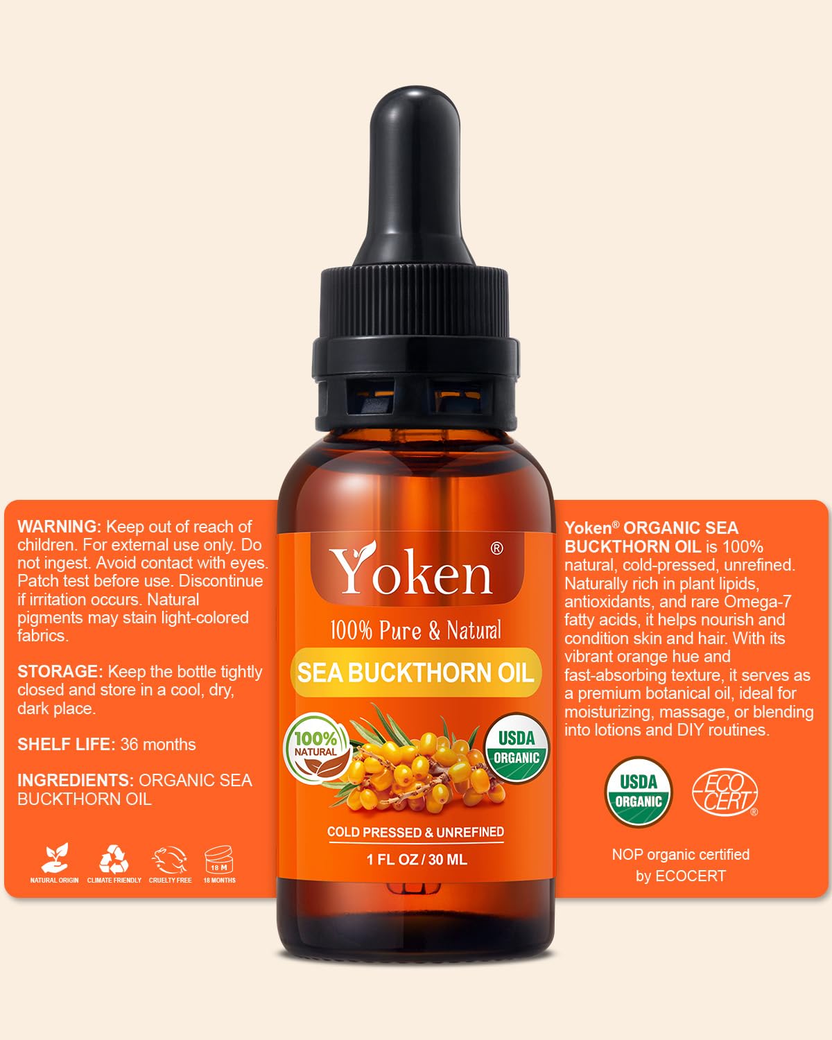 Cold Pressed Organic Sea Buckthorn Oil 1oz Q79439