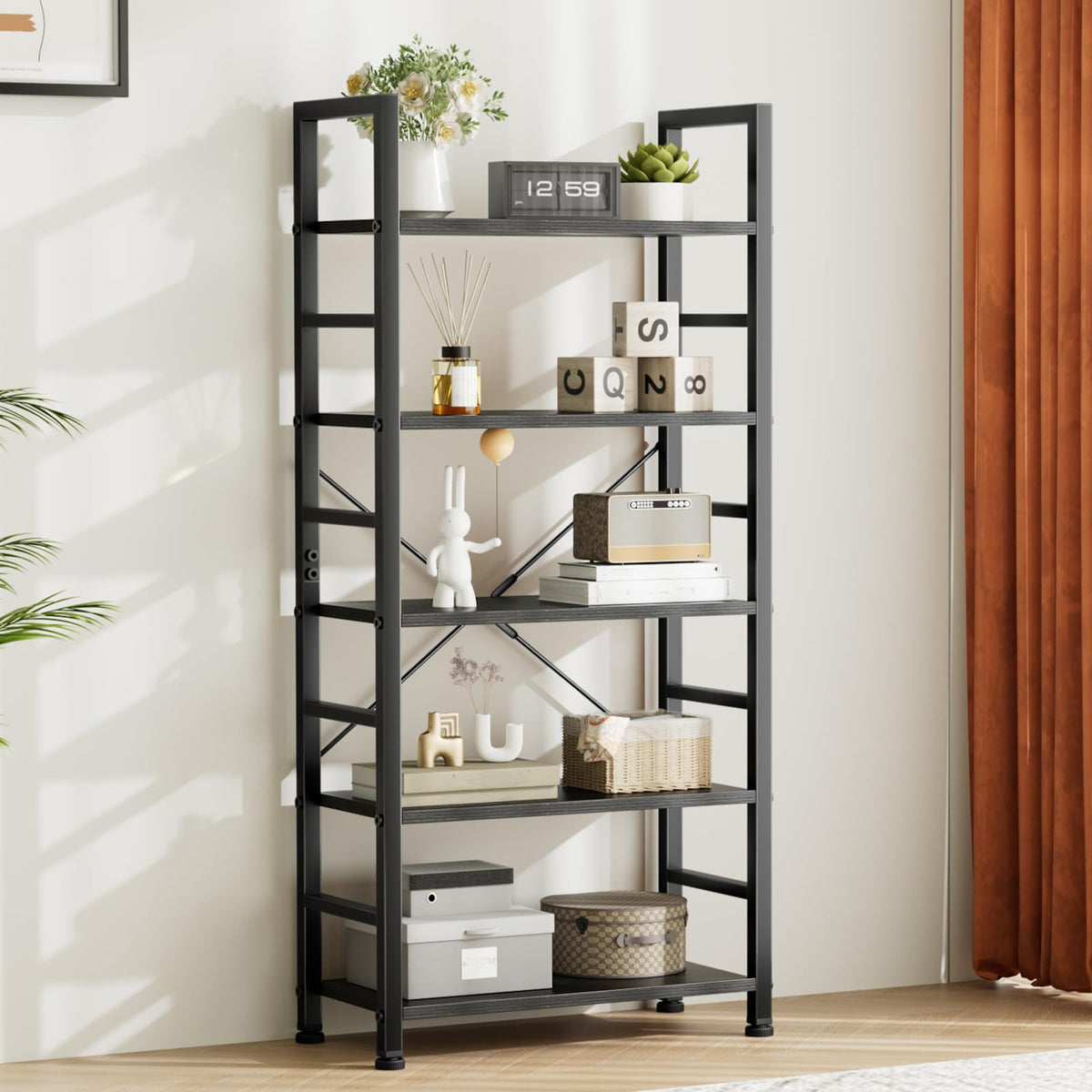 5 Tier Black Bookshelf A3913