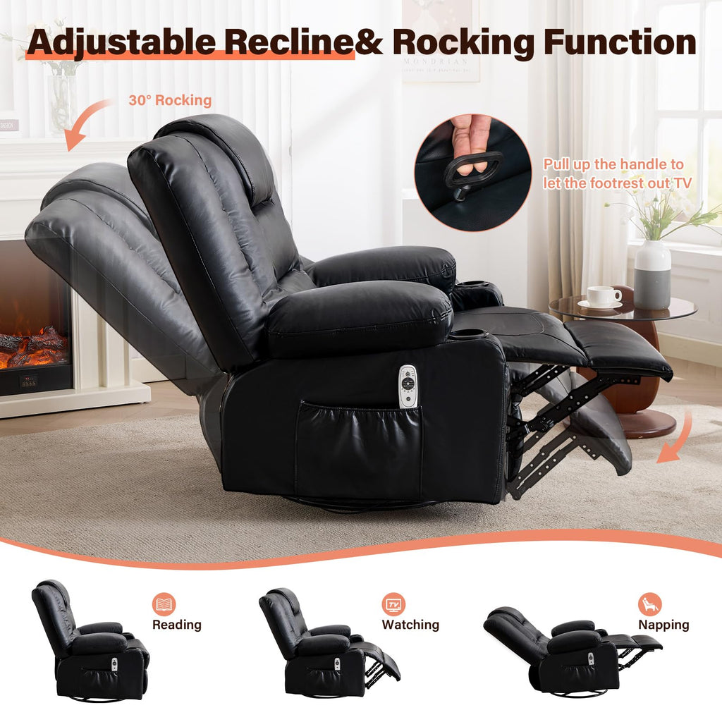 Swivel Rocker Recliner Chair with Vibration Massage and Heat D443717