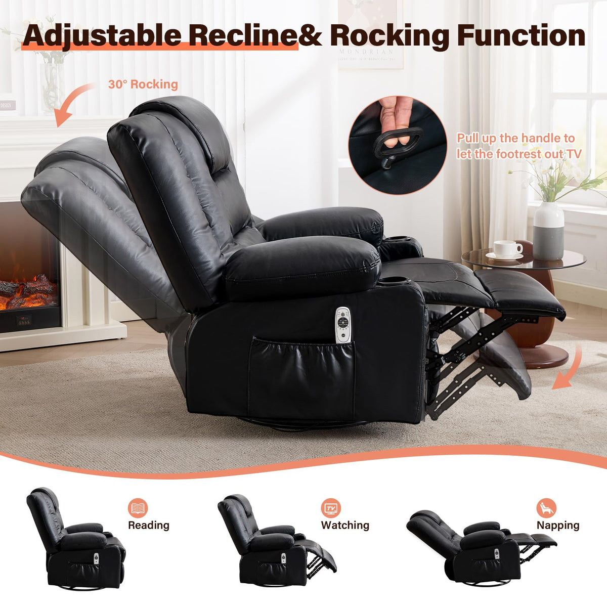 Swivel Rocker Recliner Chair with Vibration Massage and Heat D443717