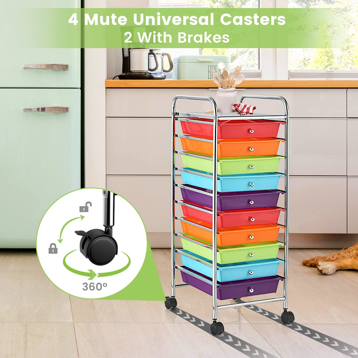 10 Drawer Rolling Cart with Lockable Wheels G722