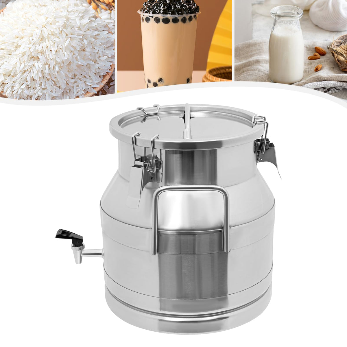 Stainless Steel Milk Can with Faucet, 20L Silicone Sealed Lid A3993