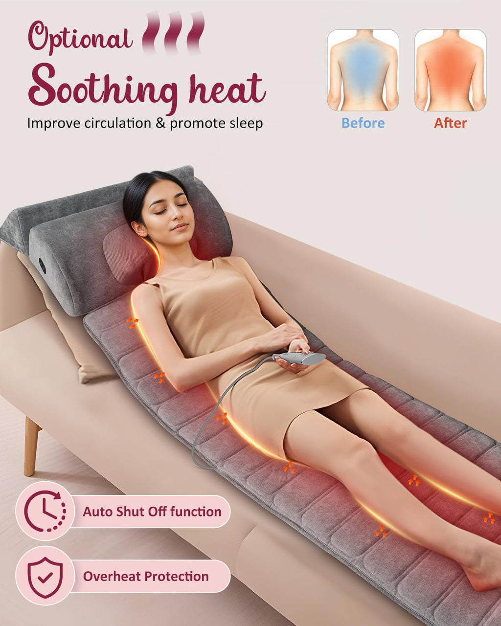 Full Body Massage Mat with Heat Detachable Neck Massager 10 Vibrating Motors F37179