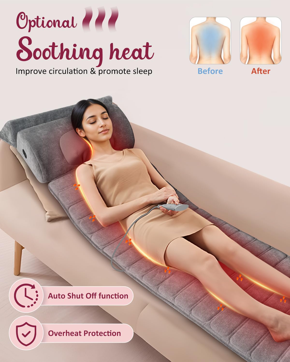 Full Body Massage Mat with Heat Detachable Neck Massager 10 Vibrating Motors F37179