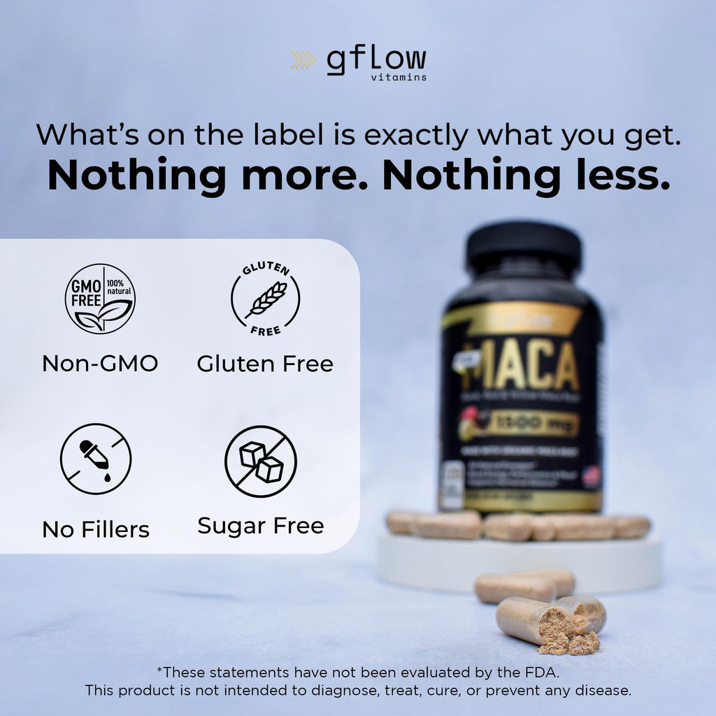 Organic Maca Root Capsules - Black, Red, Yellow Peruvian Maca Root Extract & Black Pepper - 120 Vegan Pills W528354