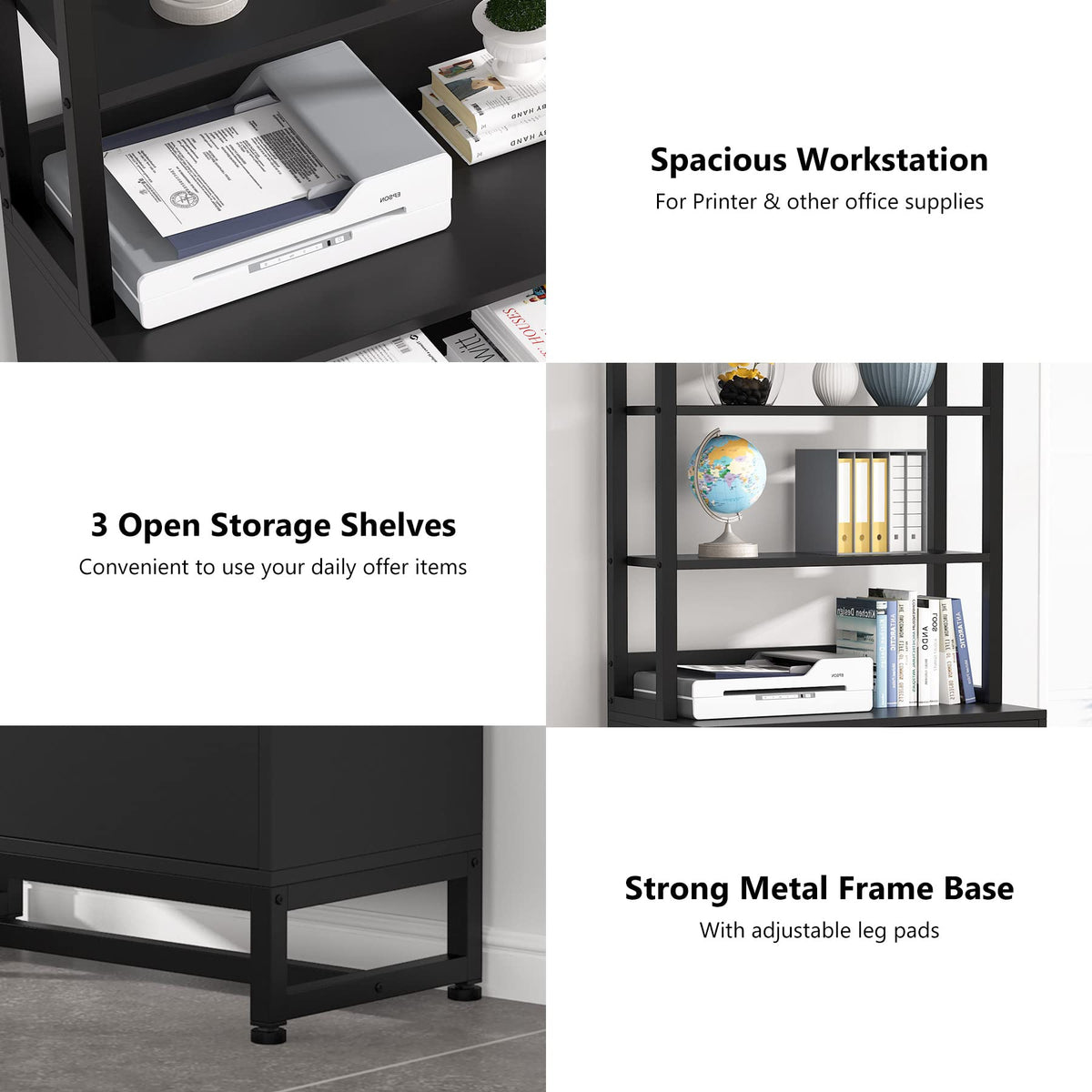 2 Drawer Vertical File Cabinet with Lock & Bookshelf Black B81289