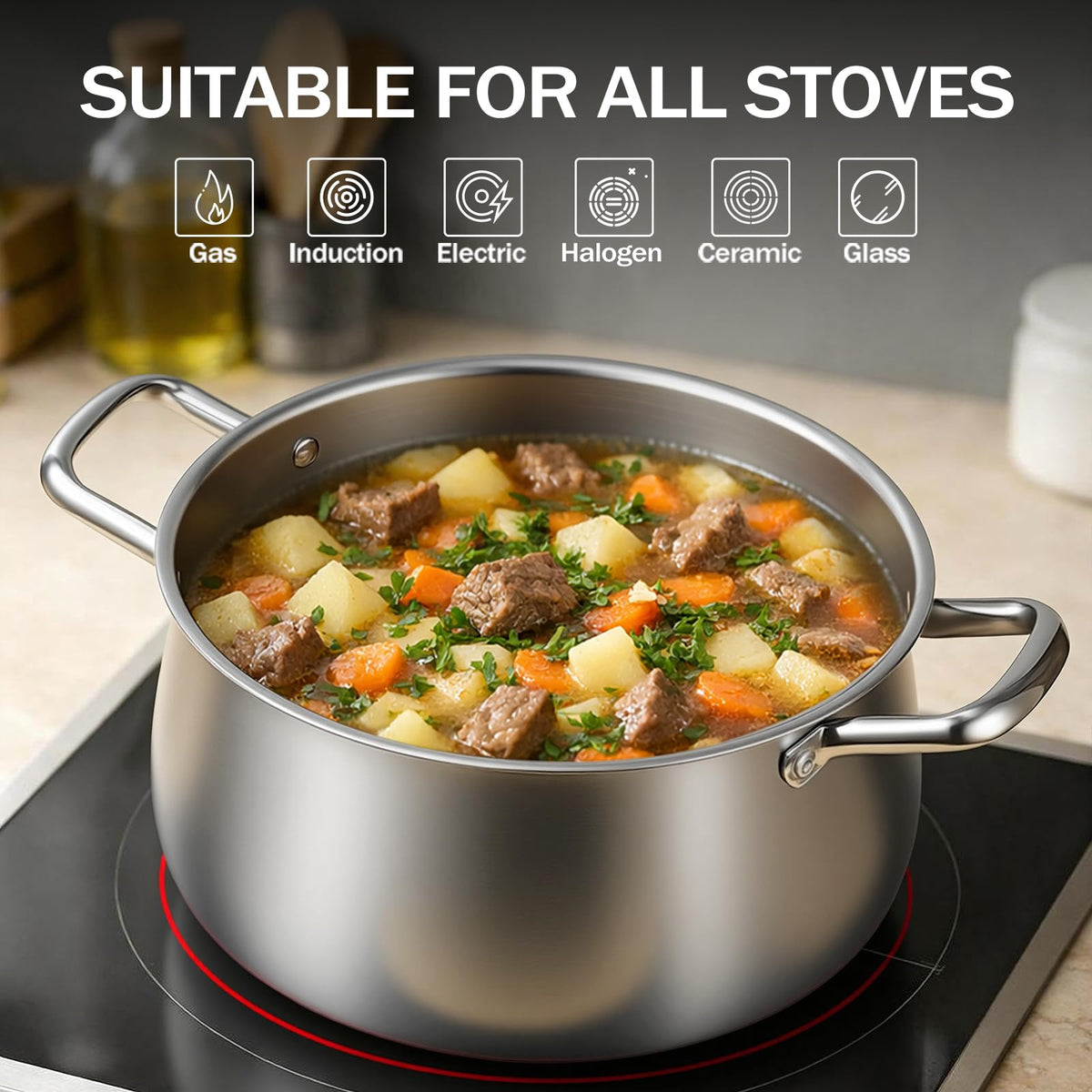 8QT Tri-Ply Stainless Steel Stock Pot with Lid U584974