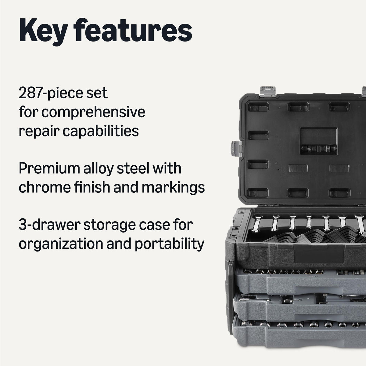 287-Piece Mechanic Socket Set with 3-Drawer Case L954712