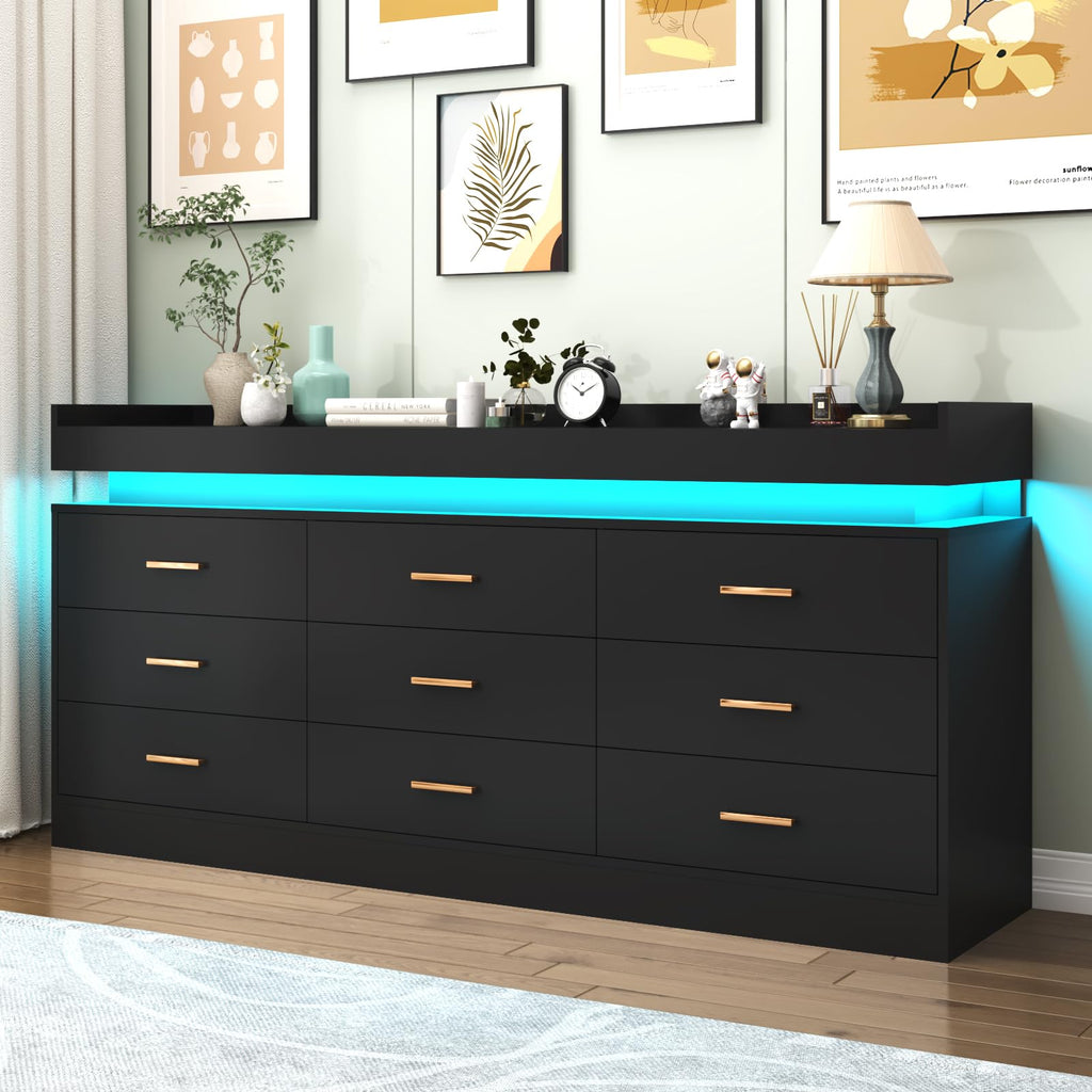 9 Drawer Dresser with LED Light and Charging Station C293603