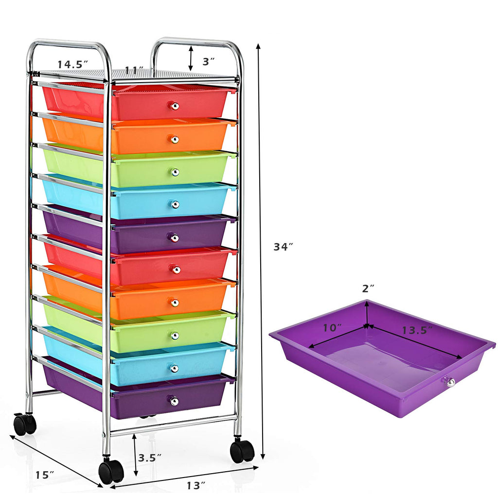 10 Drawer Rolling Cart with Lockable Wheels G722