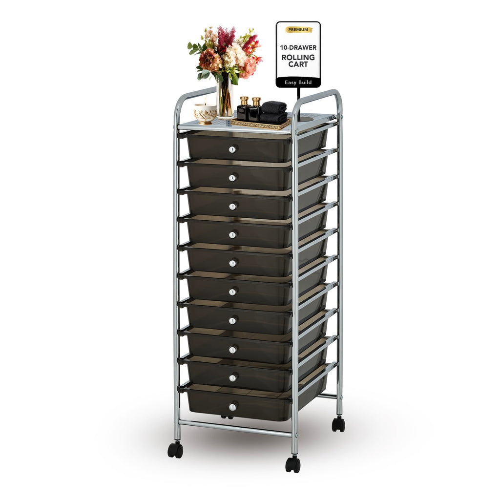 10 Drawer Rolling Storage Cart with Black Drawers B839017