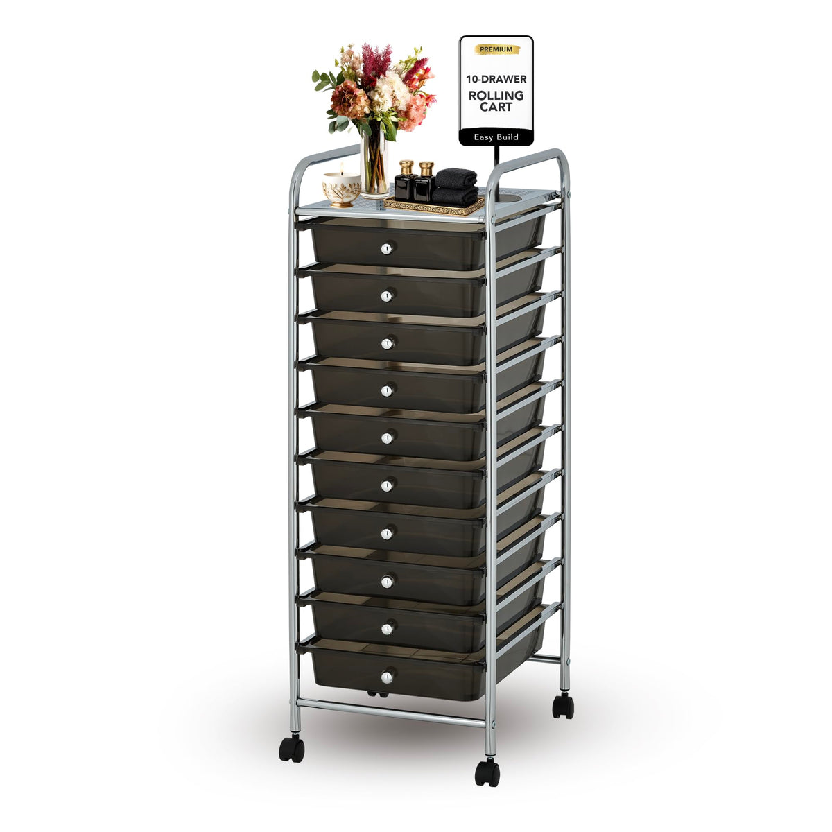 10 Drawer Rolling Storage Cart with Black Drawers B839017