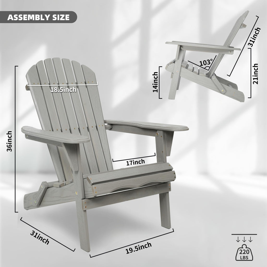 Folding Adirondack Chair Set of 2 Solid Cedar Wood Gray L423863