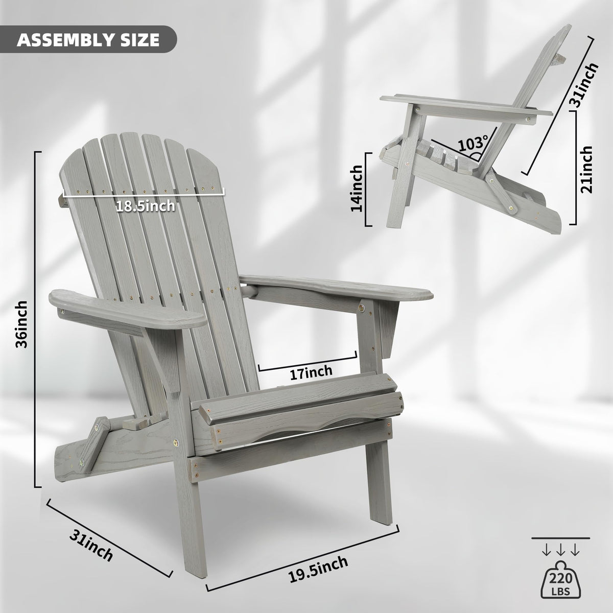 Folding Adirondack Chair Set of 2 Solid Cedar Wood Gray L423863