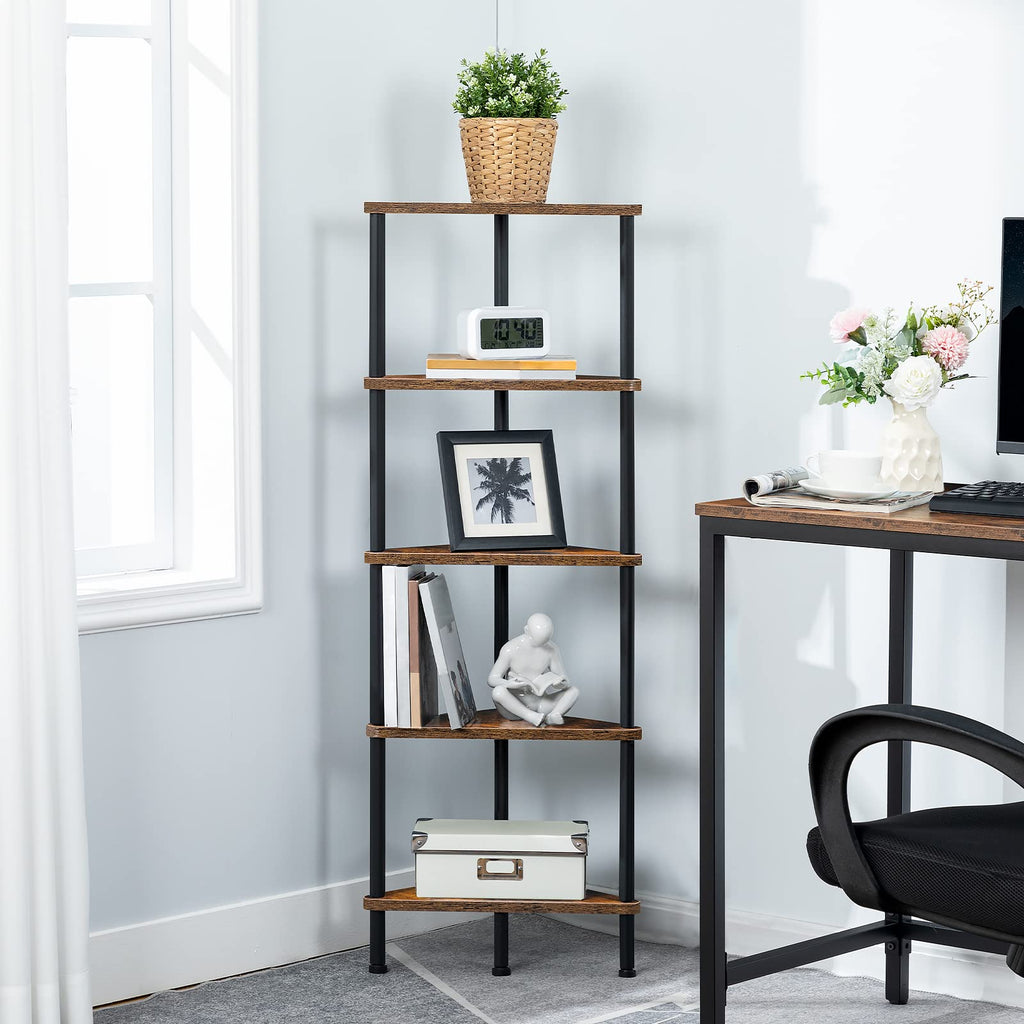 5-Tier Corner Bookshelf with Metal Frame F4442